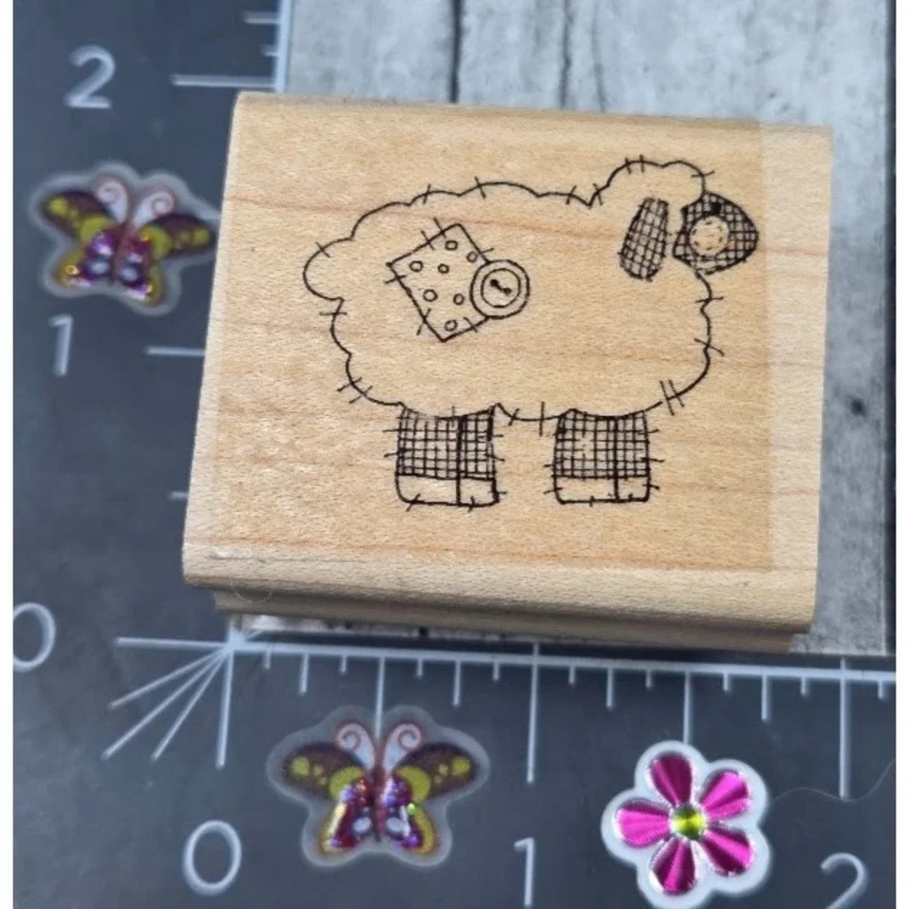 Stampin' Up! Sheep Lamb Country Stitch Patch Rubber Stamp Wood #L119